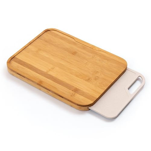 KitchenEdge Bamboo Cutting Board with Nesting Rice Fiber Chopping Board for Cooking Prep, 2 Piece Kitchen Set, Non-Slip Rubber Feet with Juice Groove, Heavy Duty Construction, Pre Oiled, 15” x 11" | Amazon (US)