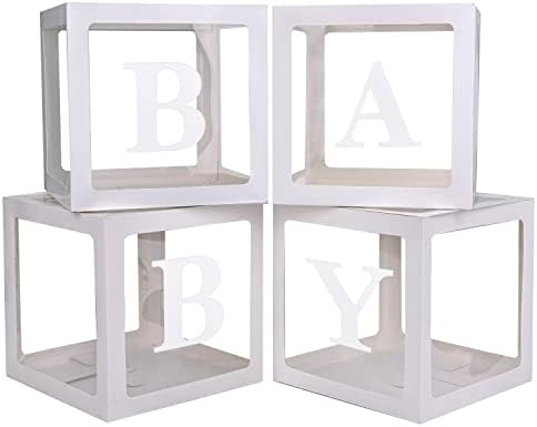 Baby Boxes with 4 PCS Letters for Baby Shower White Clear Balloon Box Blocks Gender Reveal Decora... | Amazon (US)