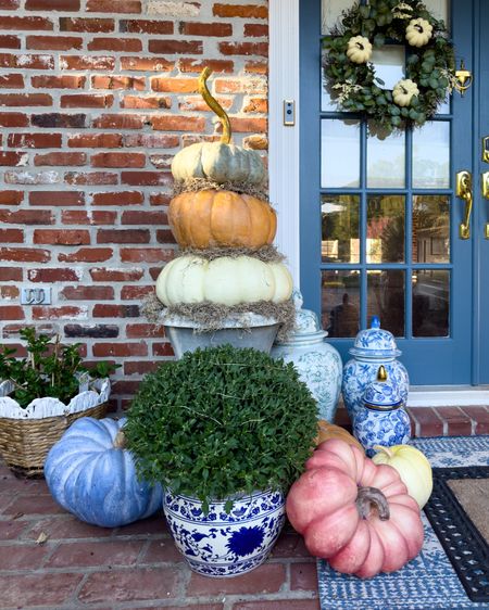 Fall decor, fall porch decor, pumpkin topiary, blue and white decor 

#LTKHoliday #LTKHalloween #LTKSeasonal