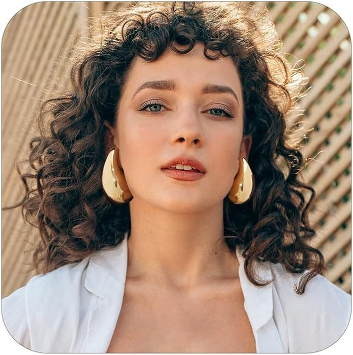 Extra Large Drop Earring Dupes, Oversized Chunky Gold Hoop Earrings for Women Girl Lightweight Hy... | Amazon (US)