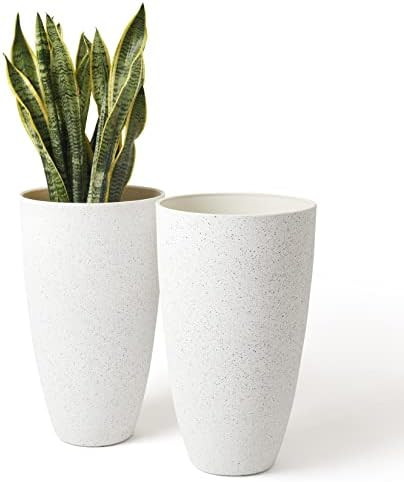 Large Outdoor Tall Planters - 20 inch Indoor Round Big Flower Tree Pot with Drainage, Set of 2, Spec | Amazon (US)