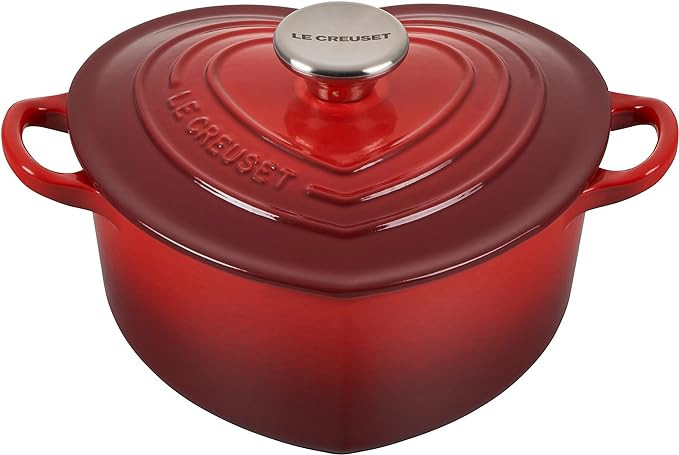 Le Creuset Signature Enameled Cast Iron Figural Heart Cocotte, 2 Quart, Cerise with Stainless Ste... | Amazon (US)
