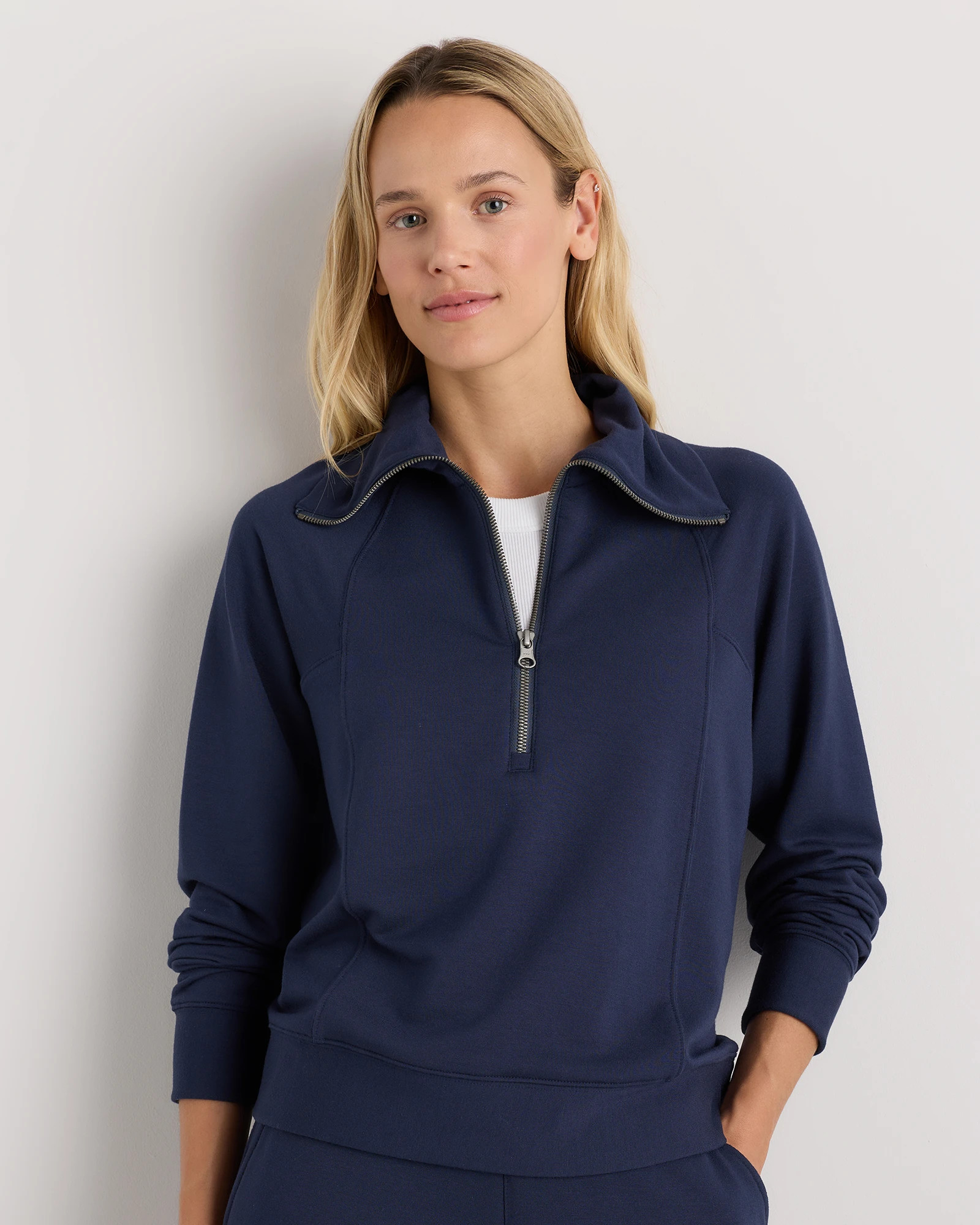 Quince | Women's SuperSoft Fleece Half Zip in Heather Grey, Size Medium, Lenzing Modal | Quince