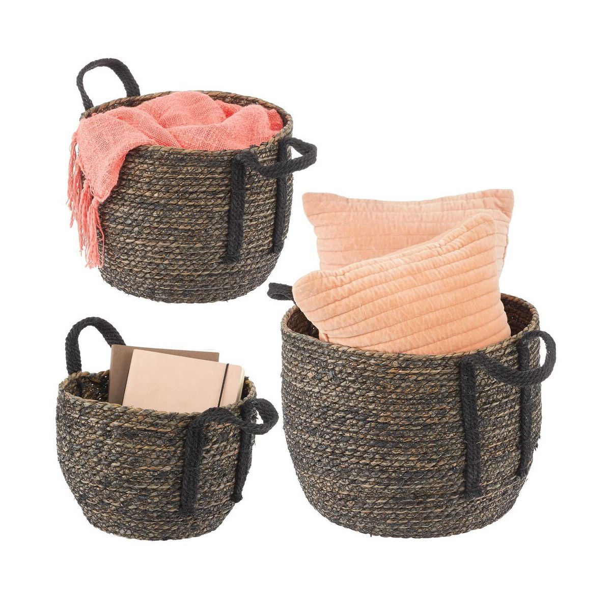 mDesign Round Seagrass Woven Storage Basket with Handles - Set of 3 | Target
