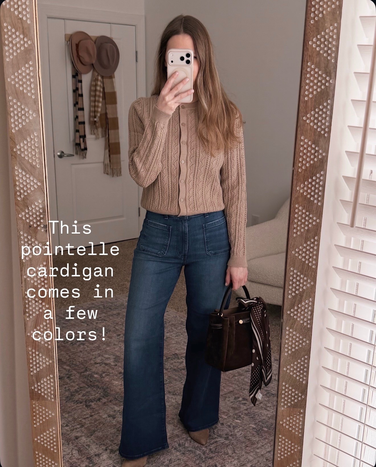 This pointelle cardigan is such a pretty everyday piece. The texture adds interest, it layers beautifully, and it comes in multiple colors so you can pick your favorite.

pointelle cardigan outfit, spring knit top, flattering wide leg jeans, neutral everyday style, classic capsule wardrobe, brown accessories outfit, chic casual look, elevated basics

#LTKWorkwear #LTKOver40 #LTKSeasonal