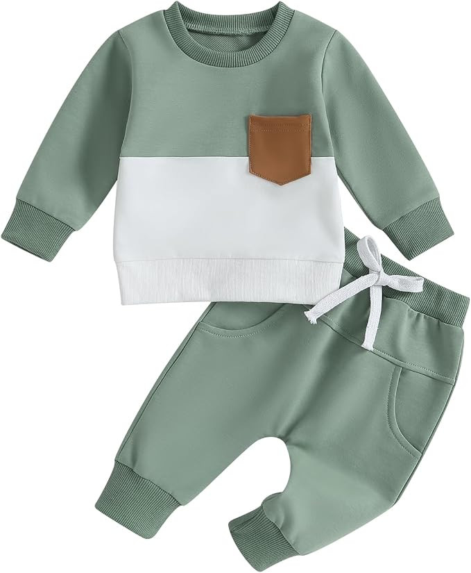 allshope Toddler Baby Boy Fall Outfit Contrast Color Sweatshirt Tops with Elastic Waist Pants Cut... | Amazon (US)
