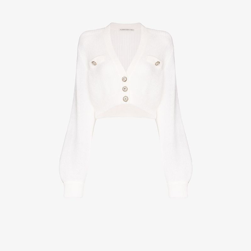 Alessandra Rich Womens White Crystal Button Cropped Cardigan | Browns Fashion