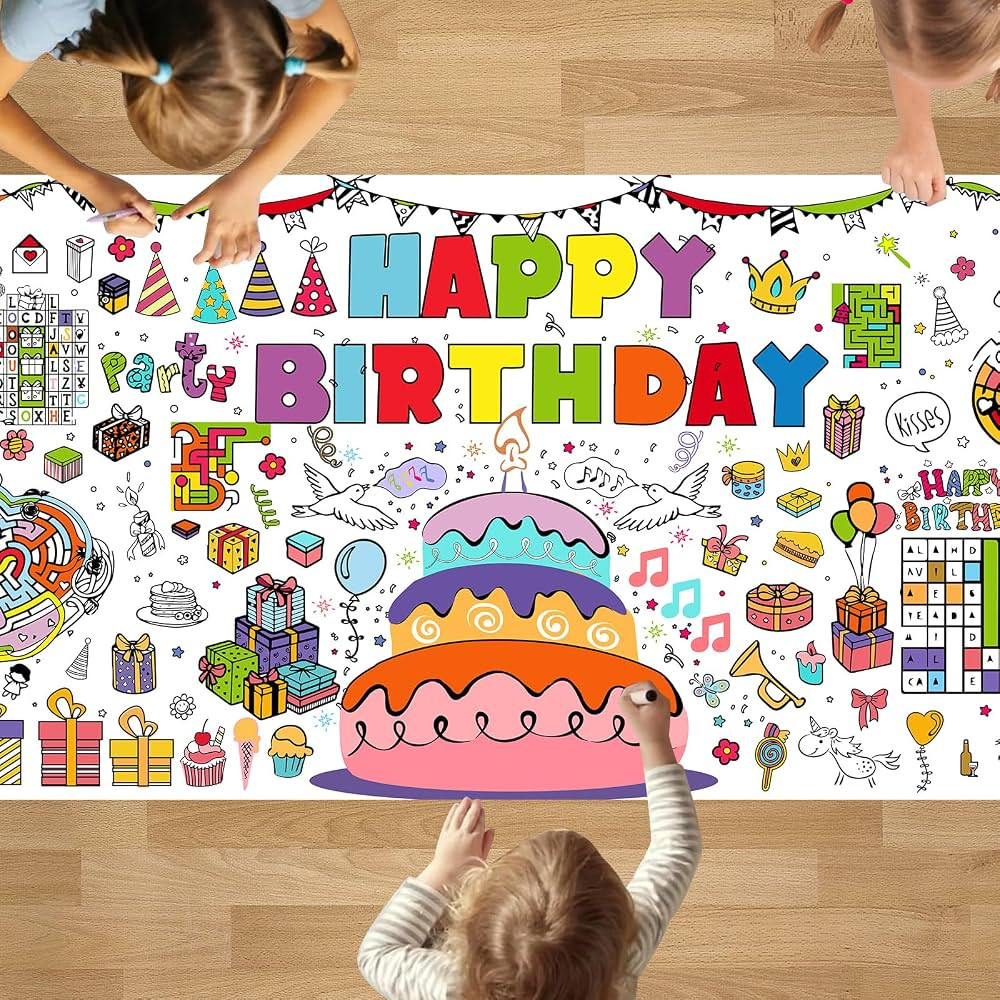 PADTIC Giant Coloring Poster,30x72Inch Happy Birthday Drawing Paper Coloring Tablecloth,DIY Birth... | Amazon (US)