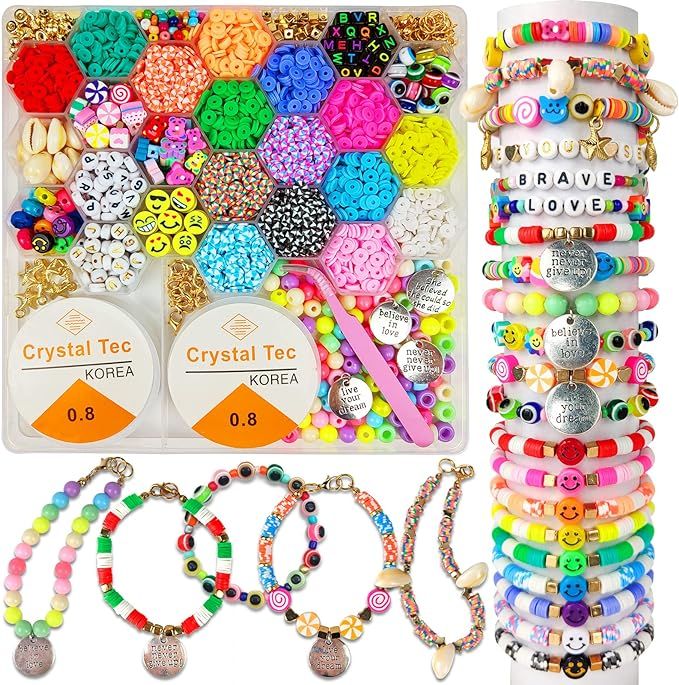 Flat Clay Beads for Jewelry Bracelet Making Kit,6mm Flat Polymer Heishi Beads DIY Arts and Crafts... | Amazon (US)