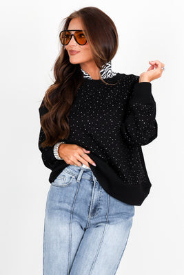 TWT® Aurora Rhinestone Black Long Sleeve Sweatshirt Black / Small | The Willow Tree