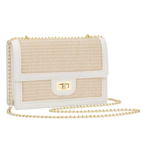 KKXIU Women Straw Crossbody Bag Summer Shoulder Bag Beach Handbag Vegan Leather Purse (Beige) | Amazon (US)