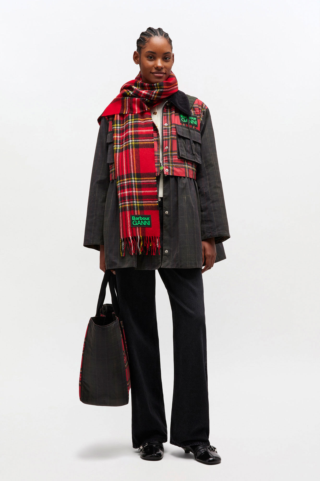 Peplum Wax Jacket in Tartan | Ganni