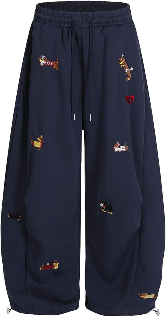 Aelfric Eden Embroidery Puppy Baggy Barrel Sweatpants Casual Y2K Elastic Drawstring Unisex Wide L... | Amazon (US)