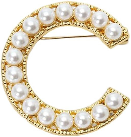 A-Z Letter Brooch Pin Gold Plated Faux Pearl Initial Lapel Pin White Pearl Capital Letter Safty P... | Amazon (US)