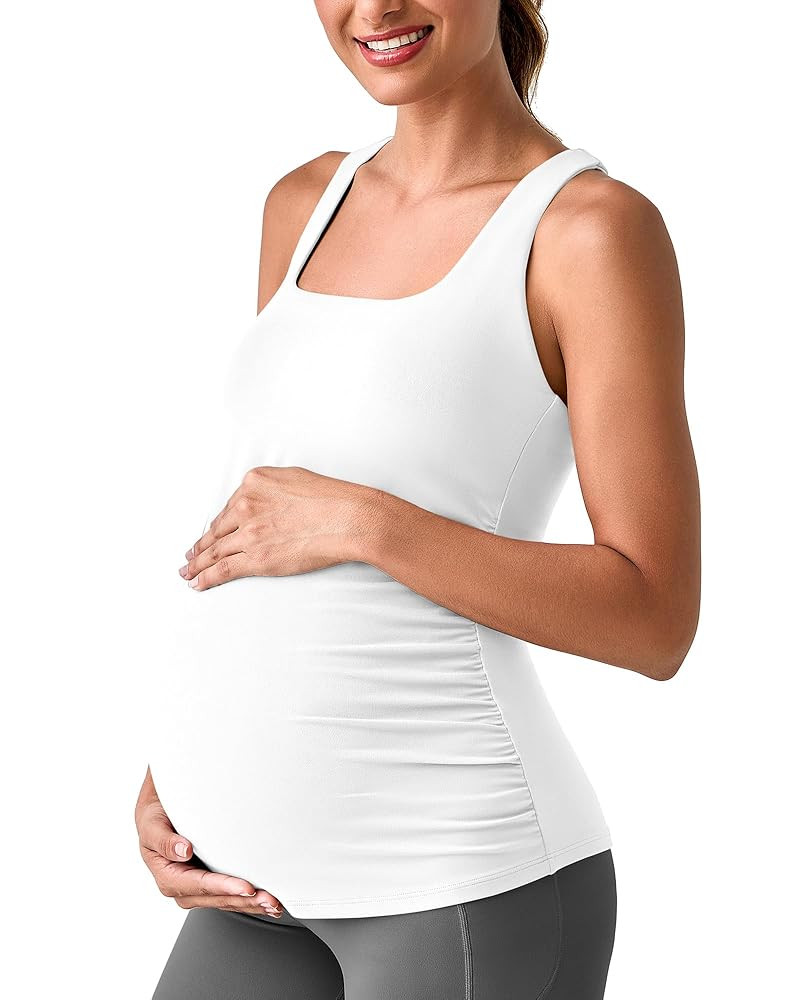 G4Free BareFeel Maternity Racerback Tank Tops with Built in Bra Ruched Sleeveless Square Neck Pre... | Amazon (US)