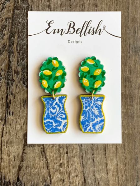 Topiary earrings, lemon topiary, ginger jar earrings, chinoiserie gifts, grandmillennial gifts, blue & white decor 

#LTKunder100 #LTKGiftGuide #LTKunder50