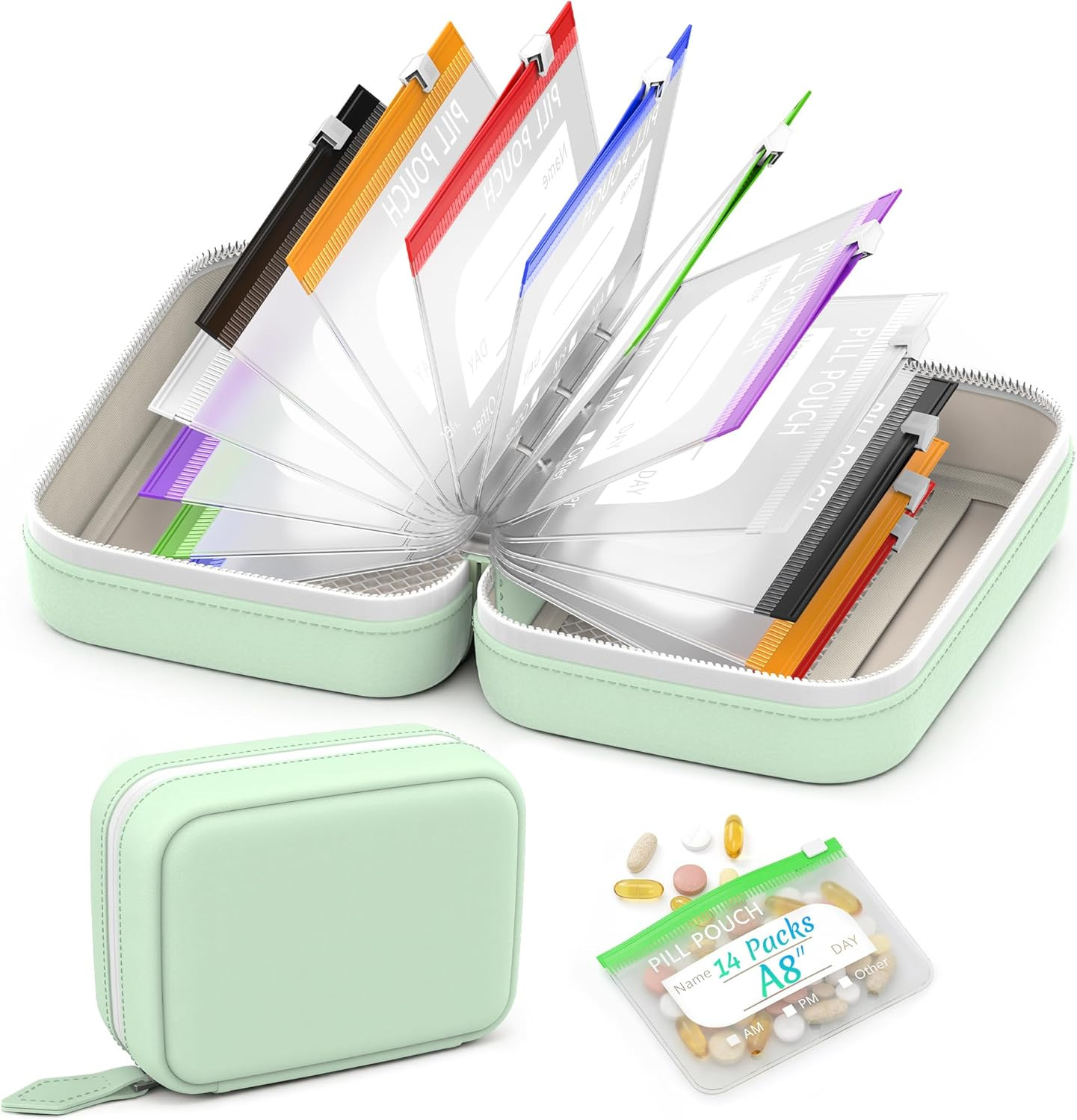 A8 Waterproof Pill Pouch Set, Pill Pouches for Travel with 14 Color Pouches | Amazon (US)