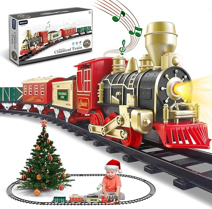 Electric Christmas Train Set w/Lights and Sounds, Kids Train for Christmas Tree with 3 Cars & 10 ... | Amazon (US)