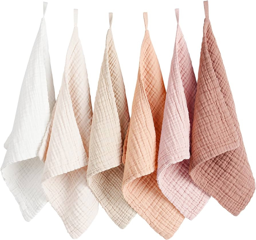 Konssy 6 Pack Baby Muslin Washcloths for Unisex 100% Cotton Wash Cloth Set for Baby Face Body Com... | Amazon (US)