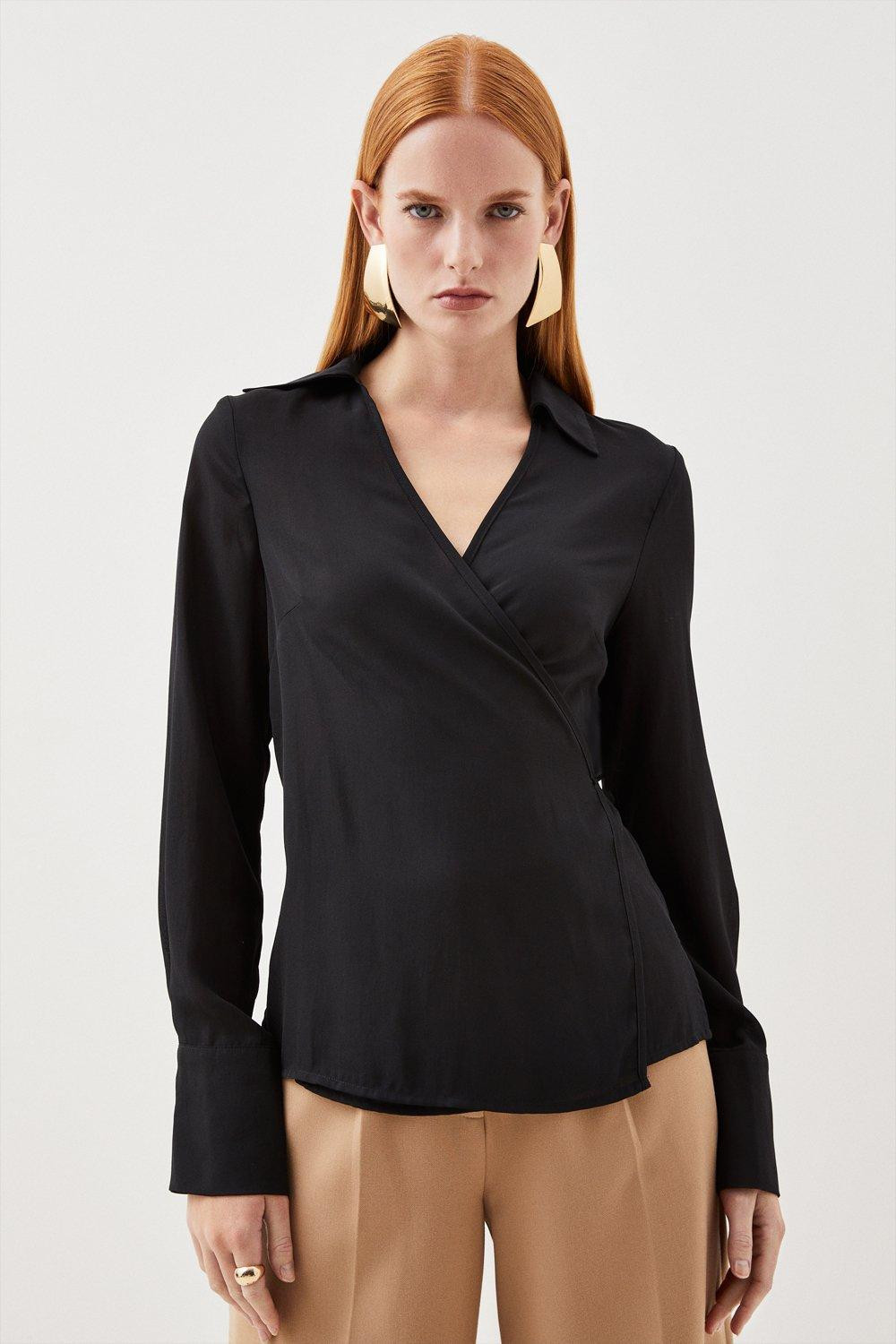 Georgette Woven Wrap Top | Karen Millen UK + IE + DE + NL