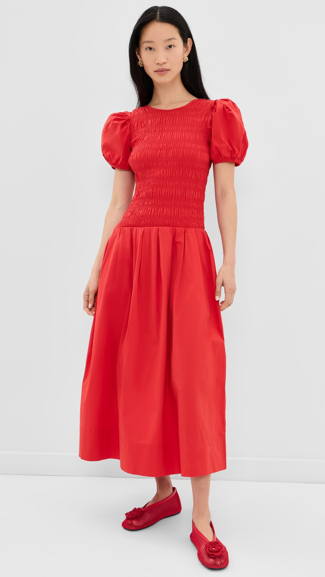 Smocked Cotton Pleated Dress | Shopbop