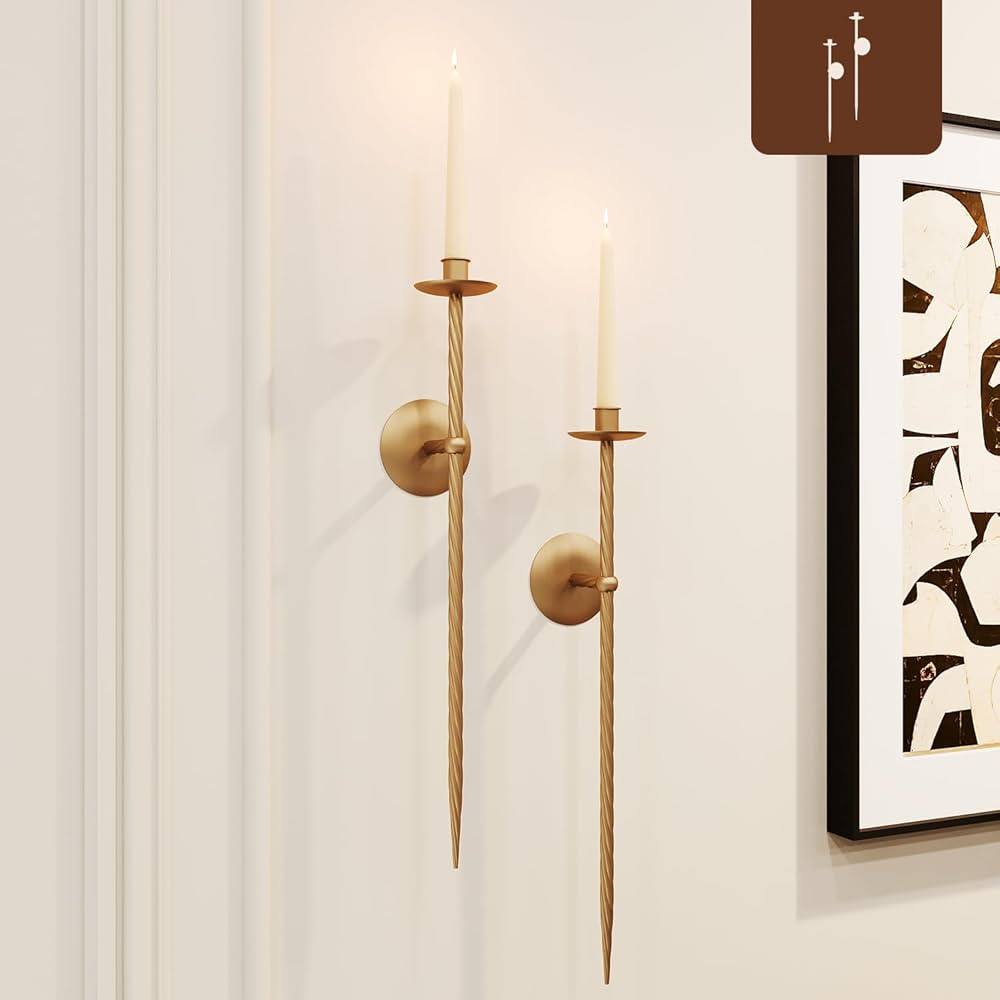 Candle Wall Sconce Set of 2, Large Twisted Wall Mount Metal Brass Candle Holder Sconces Decor for... | Amazon (US)