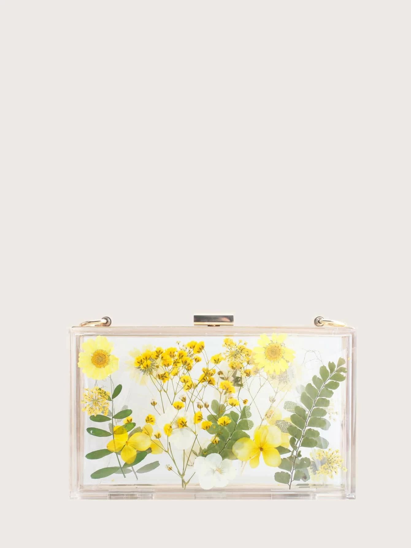 Clear Floral Pattern Clip Top Acrylic Clutch Bag | SHEIN