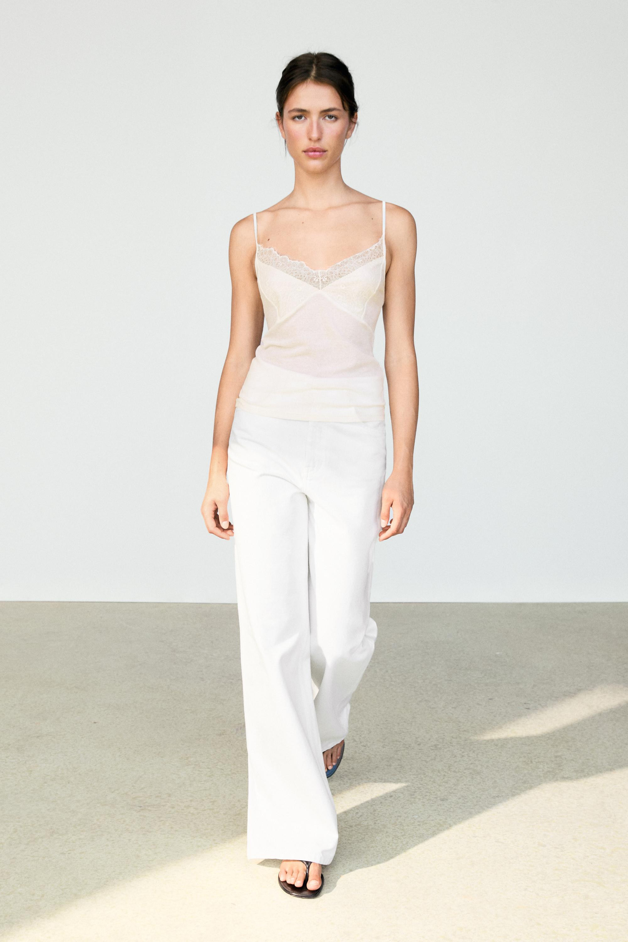 Strappy top with lace detail | Massimo Dutti US