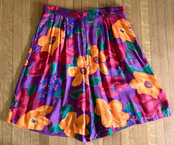 RETRO 1980s COOL Rayon Shorts with Awesome FLOWERS by "Nouveau"  size Large | Etsy (US)