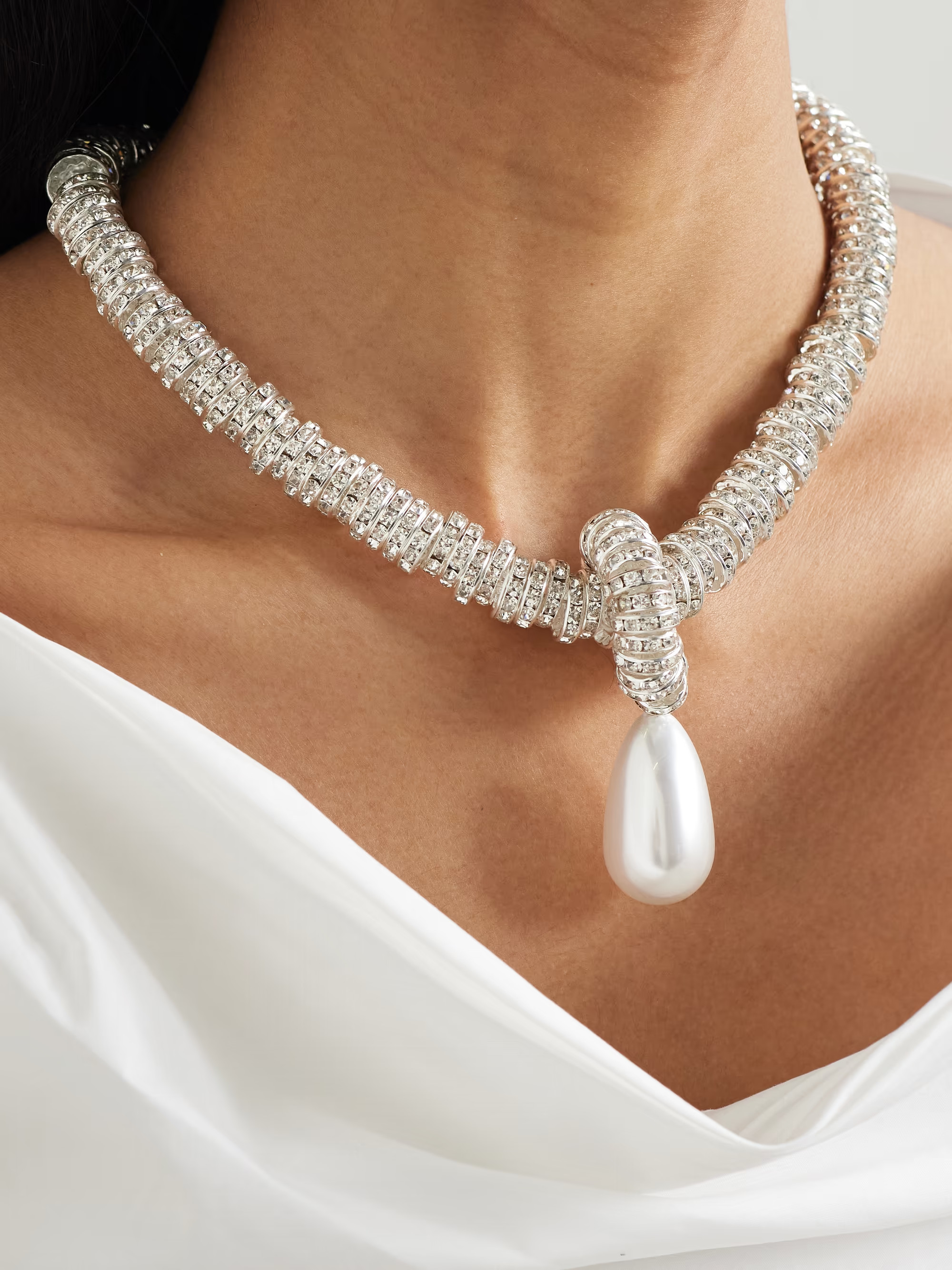 Silver-tone faux pearl and Swarovski crystal necklace | NET-A-PORTER (US)