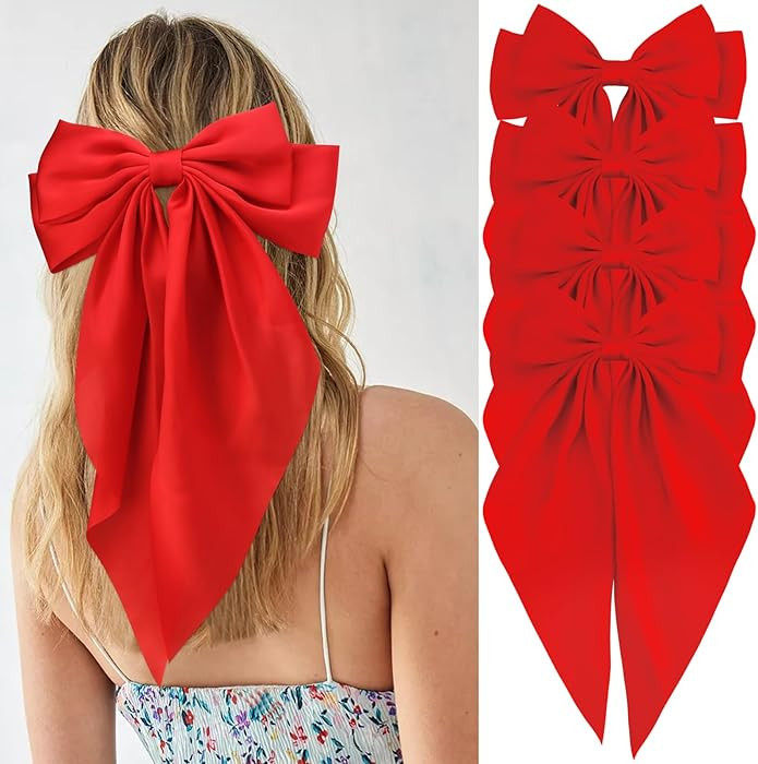 Velscrun Red Hair Bows for Women Girls, Silky Satin Large Coquette Hair Bow, Oversized Hair Ribbo... | Amazon (US)