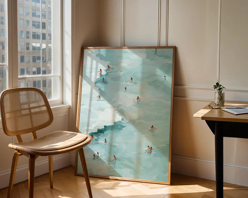 Pool Swim Art Poster: Scandinavian Design, Tiny People Swimming Art | Etsy (US)