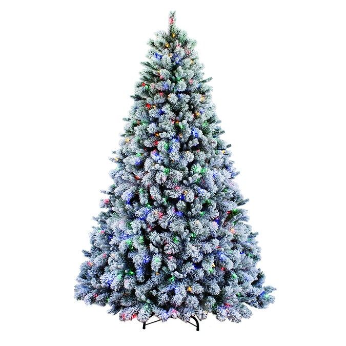 Holiday Living 7.5-ft Albany Pine Pre-Lit Traditional Flocked Artificial Christmas Tree with 600 ... | Lowe's