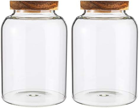 Bekith 2 Pack Large Glass Food Storage Container with Airtight Wooden Lid, 66 FL OZ(1950ml) Glass Fo | Amazon (US)