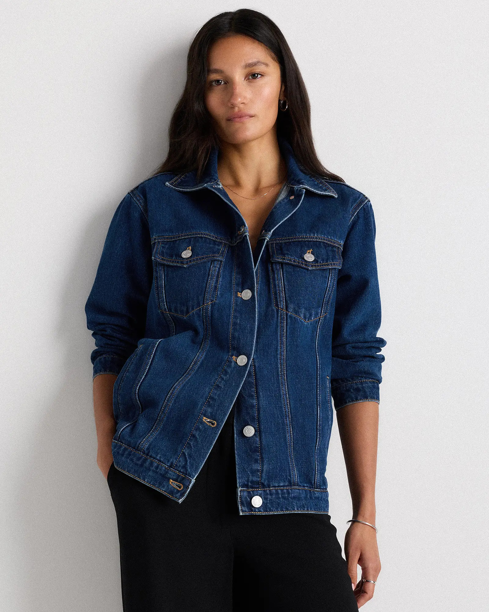 100% Organic Cotton Oversized Denim Jacket in Dark Indigo | Quince