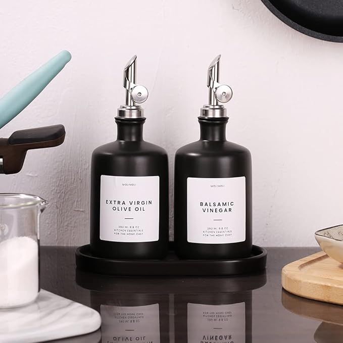 MoliMoli Black Ceramic Oil and Vinegar Dispenser with Metal Pour Spout and Tray, 290 ml/9.8 oz | ... | Amazon (US)