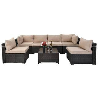 UPHA 7-Piece Wicker Patio Conversation Sectional Seating Set with Beige Cushions HD-PFS-ABC | The Home Depot