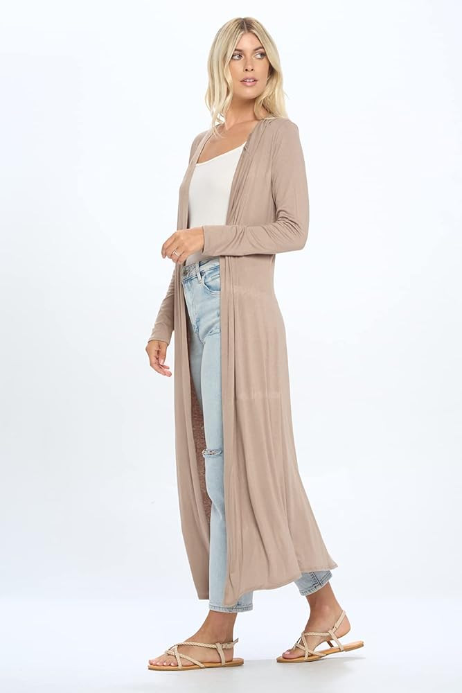 Isaac Liev Women's Maxi Cardigan – Casual Long Sleeve Open Front Hoodie Flowy Drape Lightweight Dust | Amazon (US)