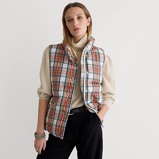 Puffer vest in Snowy Stewart tartan | J.Crew US