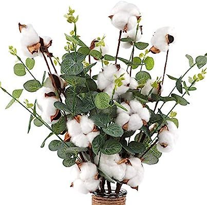 CEWOR 6pcs 23.5" Cotton Stems 4 Cotton Heads with Eucalyptus Leaves for Home Farmhouse Style Flor... | Amazon (US)