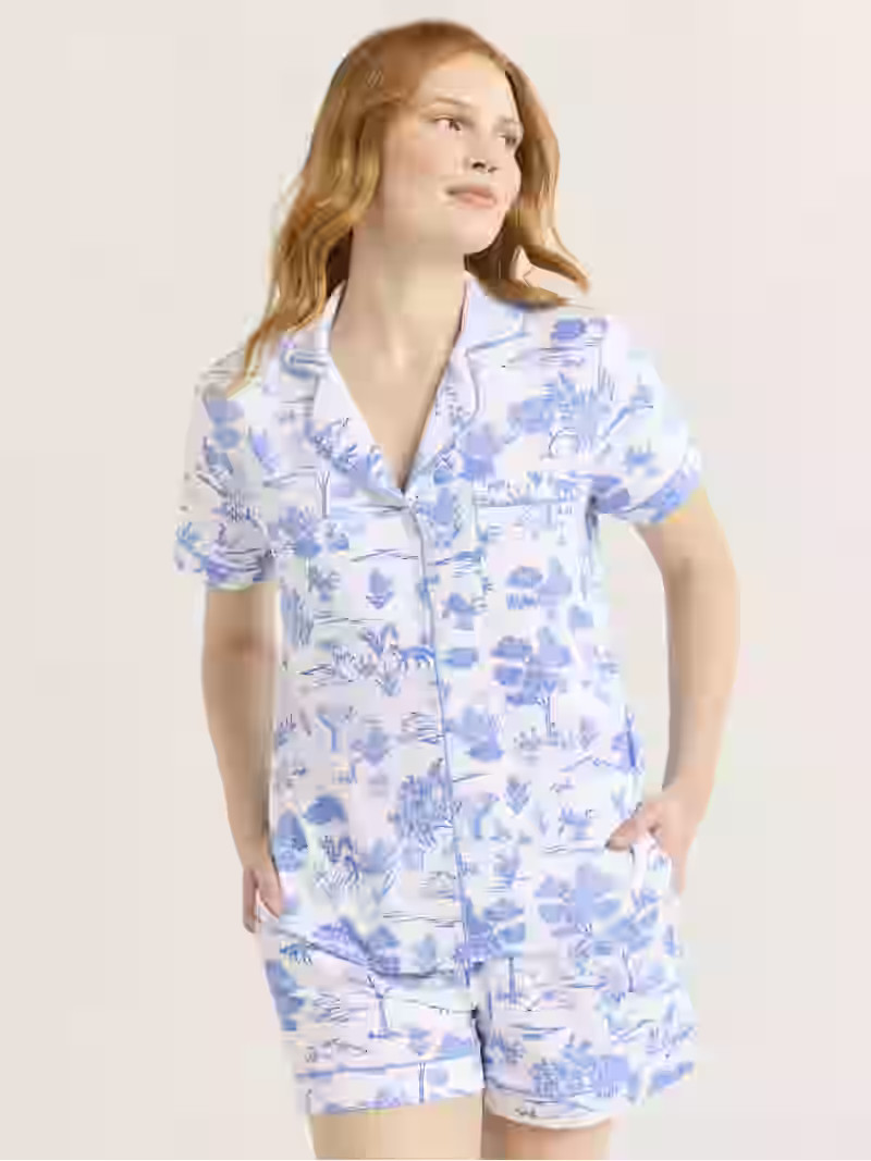Joyspun Women’s Short Sleeve Knit Notch Collar Top and Shorts Pajama Set, 2-Piece, Sizes XS-3X | Walmart (US)