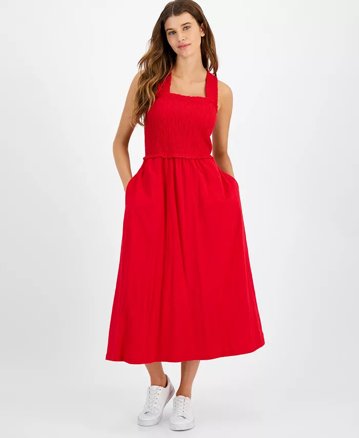 Women's Square-Neck Cotton A-Line Dress | Macy's