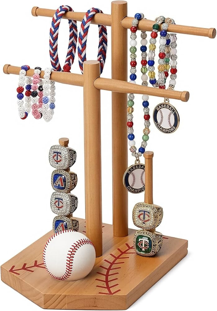 Large Two-Layer Baseball or Softball Drip Necklace Organizer Holder,Exquisite Wooden Championship... | Amazon (US)