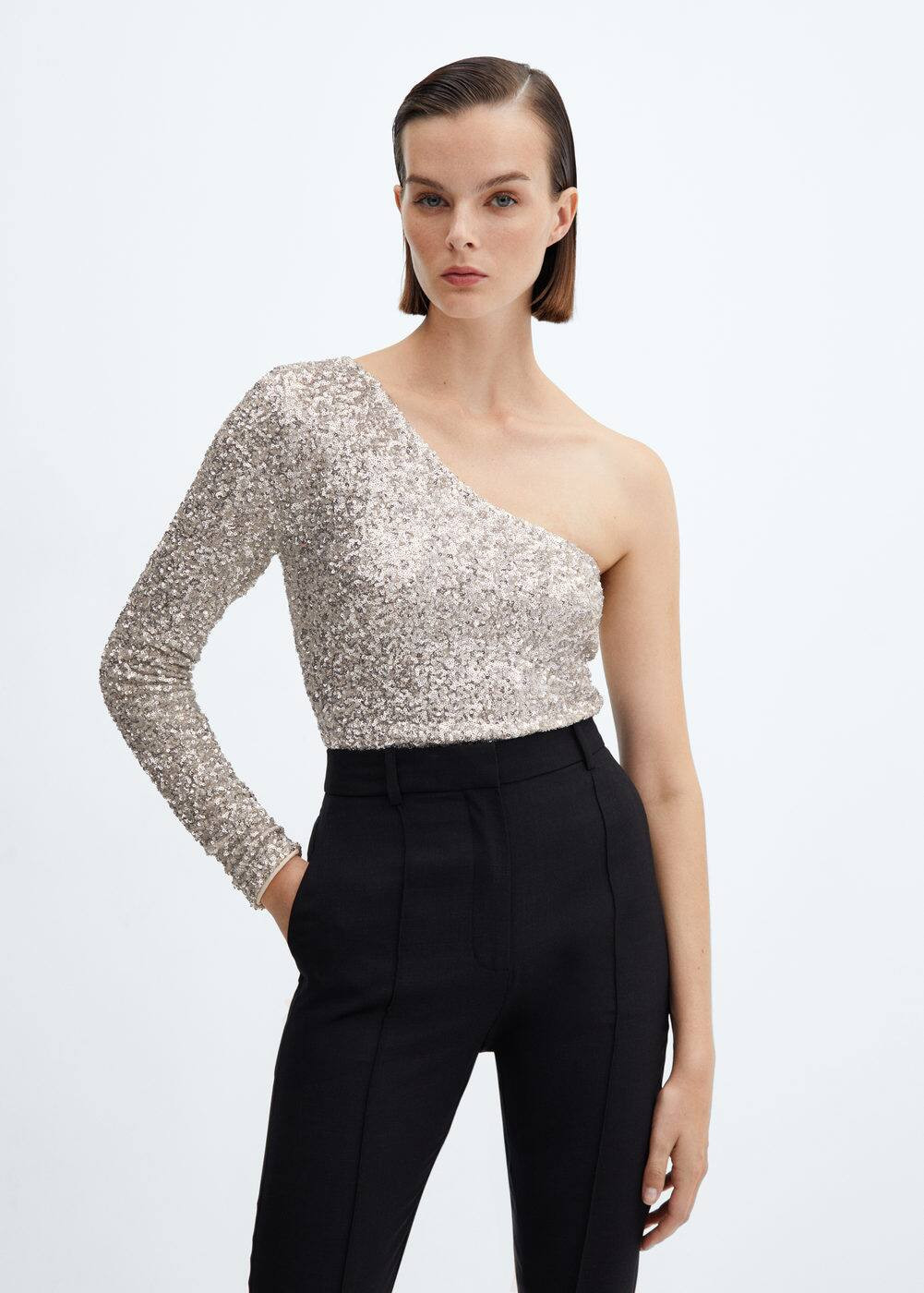 Asymmetric sequin top -  Women | Mango USA | MANGO (US)