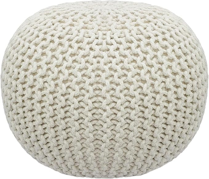COTTON CRAFT Round Pouf Ottoman - Hand Knitted Cotton Braid Cord - Cable Dori Floor Pouf - Footre... | Amazon (US)