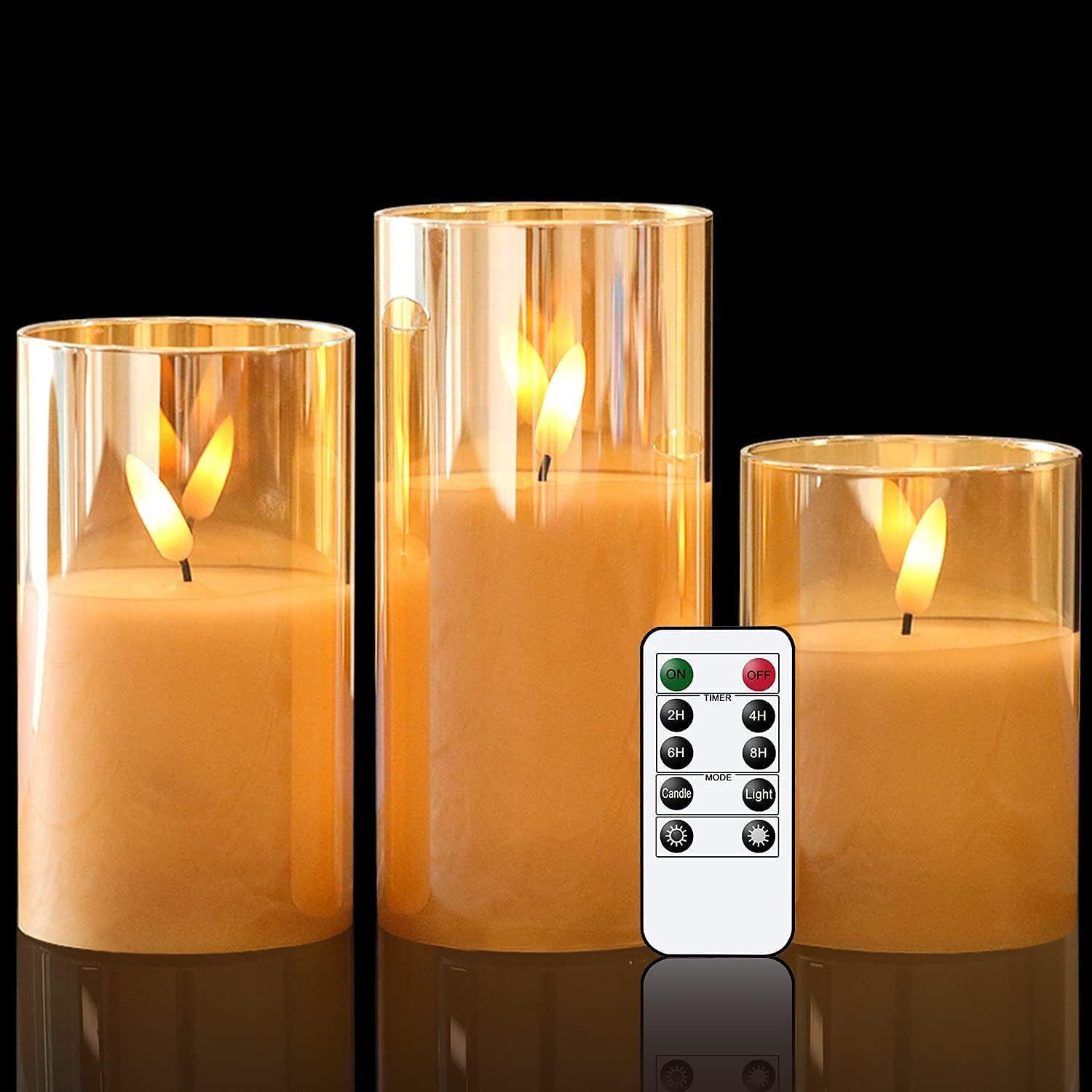 GenSwin Glass Flameless Candles Battery Operated with Remote Timer, LED FLameless Flickering 3D Wick | Amazon (US)