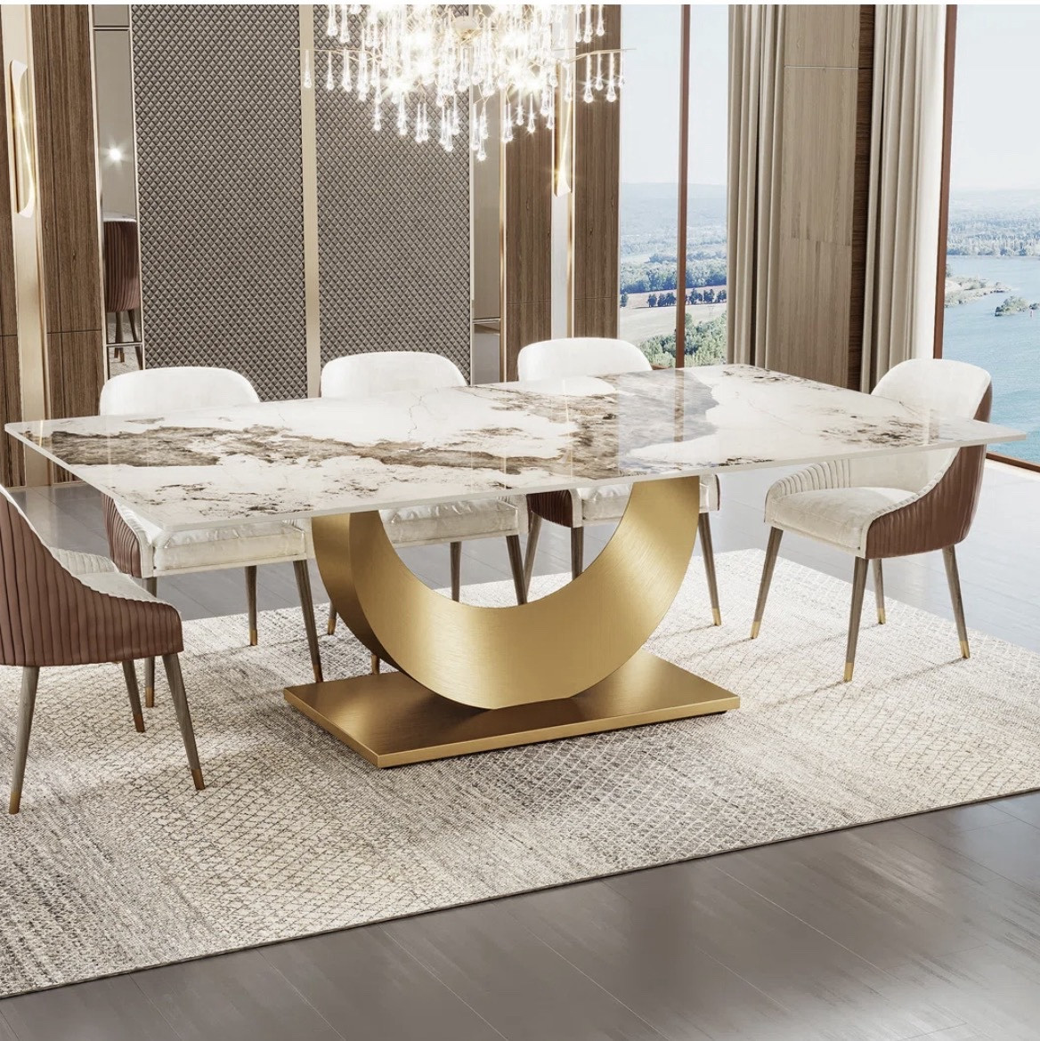 She doesn’t just set the table — she sets the tone.
This marble-top dining table with its sculptural gold crescent base is the kind of piece that 

makes guests forget what they came to eat. The way the veining catches the light. The brushed gold. The drama of it all — understated and bold at once.
This is not a dining table. This is a statement of arrival.
Pair it with cream leather chairs, a cascading chandelier, and the life you’ve been building toward. 🥂
Shop the link — your dining room has been waiting for this moment.

LTKhome #LTKstyletip #LTKfind #luxuryhome #diningroomdesign #marbletable #goldinteriors #luxuryinteriors #homedesign #interiordesign #diningroomdecor #glammHome #statementfurniture #elegantliving #homeinspiration

#LTKvlog #LTKHome