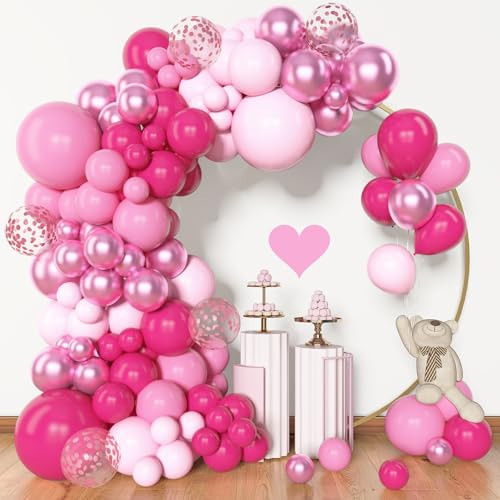 Amandir 153pcs Pink Balloon Garland Arch Kit, Different Sizes 18 12 10 5 inch Hot Pink Latex Metallic Confetti Pink Balloons for Birthday Princess Wedding Baby Shower Party Decorations | Amazon (US)