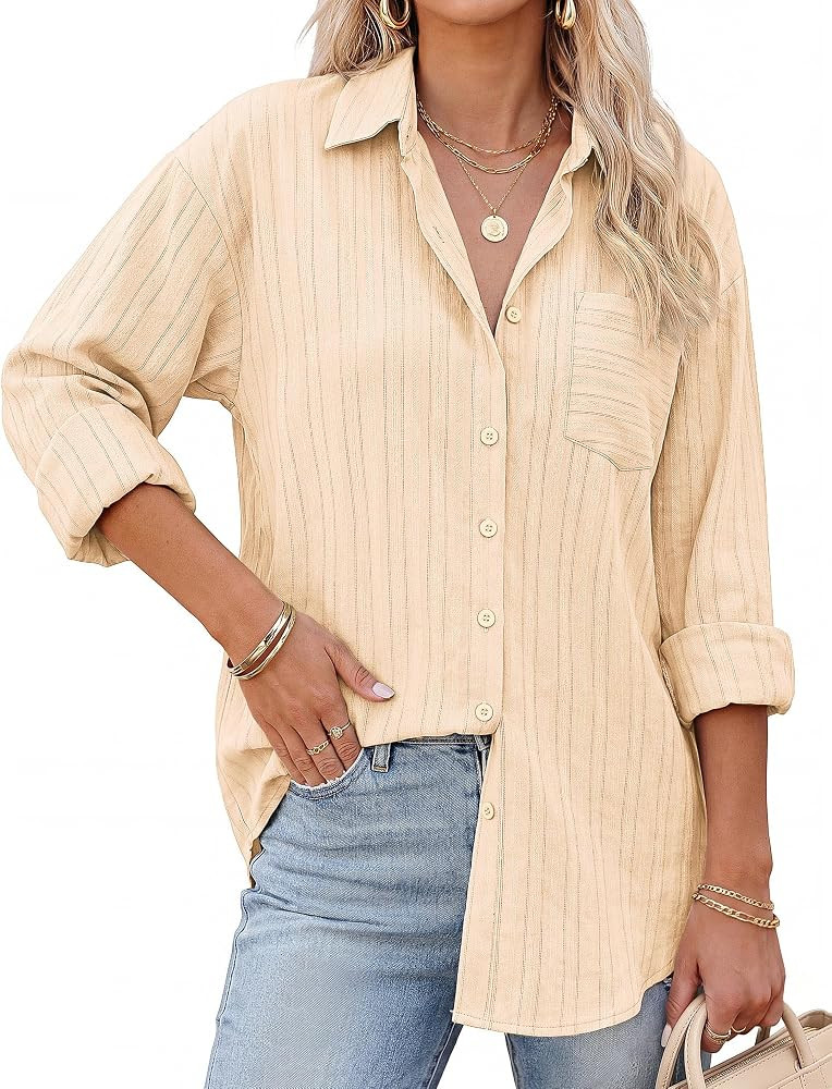 GRACE KARIN Women's Cotton Button Down Blouse Dressy Casual | Amazon (US)