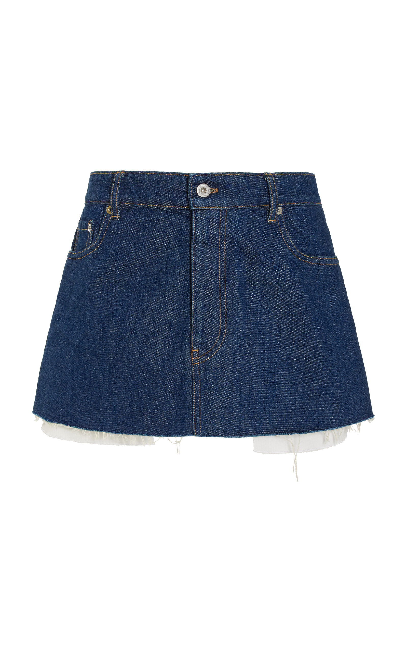 Miu Miu - Women's Raw-Edge Denim Mini Skirt - Medium Wash - Moda Operandi | Moda Operandi (Global)